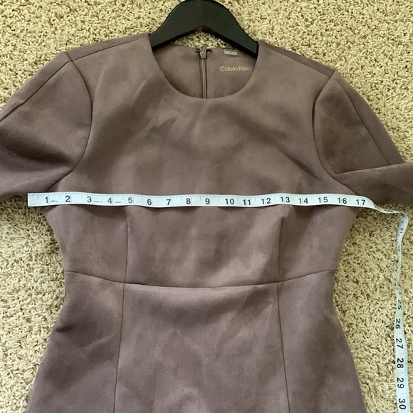 NWOT Calvin Klein beige,taupe faux suede, short sleeve fit and flare dress SZ 4 - Picture 11 of 13
